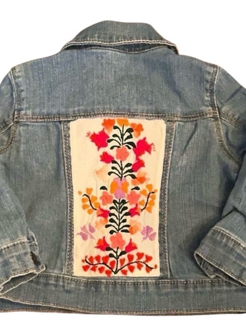 Denim Upcycled Embroidered Baby Jacket Floral